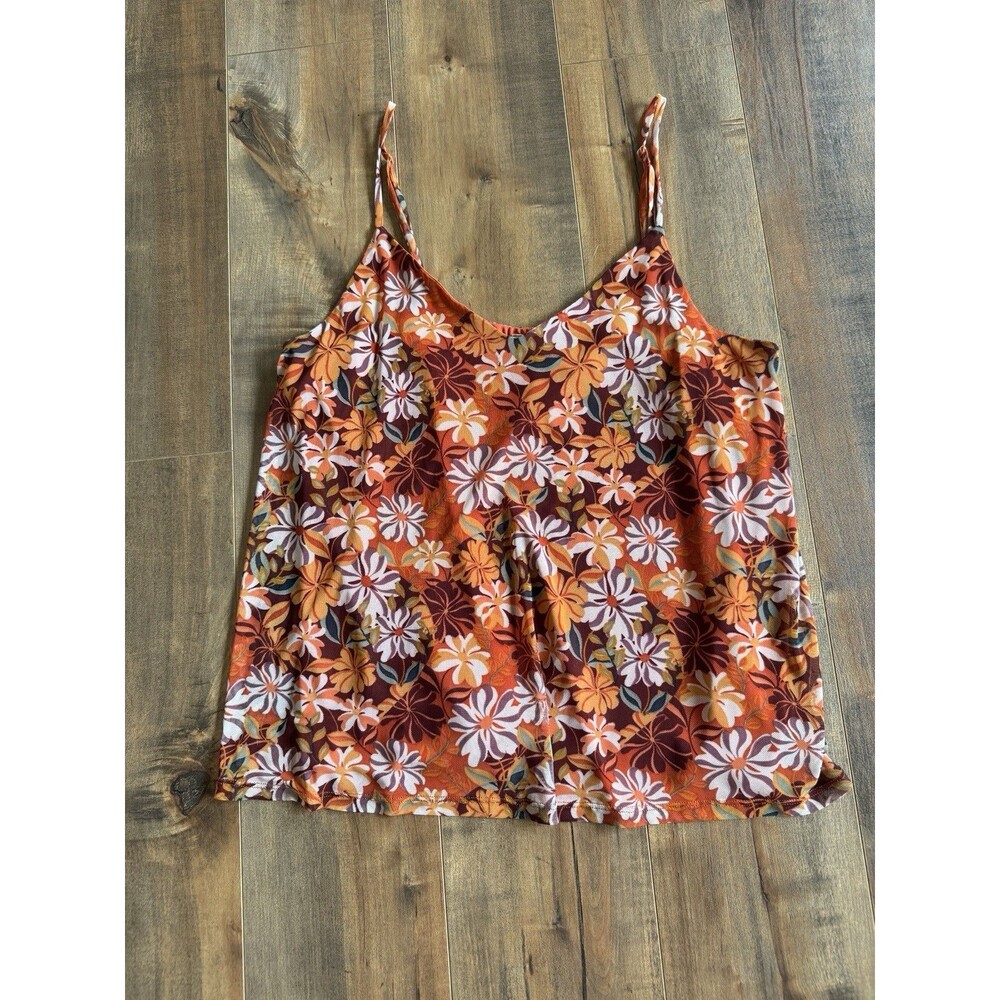 Buckle Willow & Root Orange Flowy Floral Tank Top Sheer V Neck Size Large Groovy
